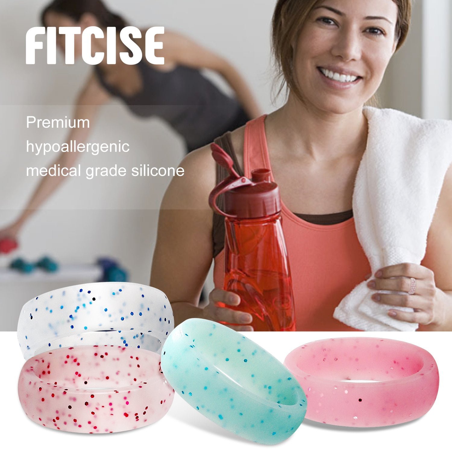 High-quality breathable and fashionable girls' multi-color glitter silicone ring 1 p4