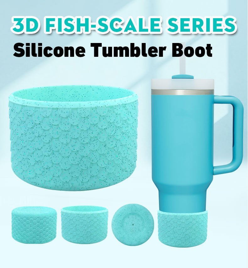 Customized Mermaid Textured 3D Protective Silicone Sleeve Boot Cover for 12 oz - 40 oz Stanley Tumbler Silicone Boots Sleeve 1 鱼鳞纹系列杯套 01