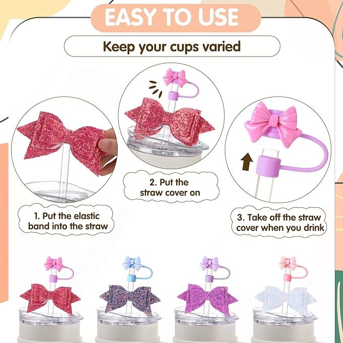 Bow Straw Topper Glitter Tumbler Accessories, Bows for Stanley Cup Straws Bow Straw Cover Cap Silicone Cute Straw Toppers for Stanley Bow Charms for Stanley Reusable Accessories 6 71B2i2FiNLL. AC SX679