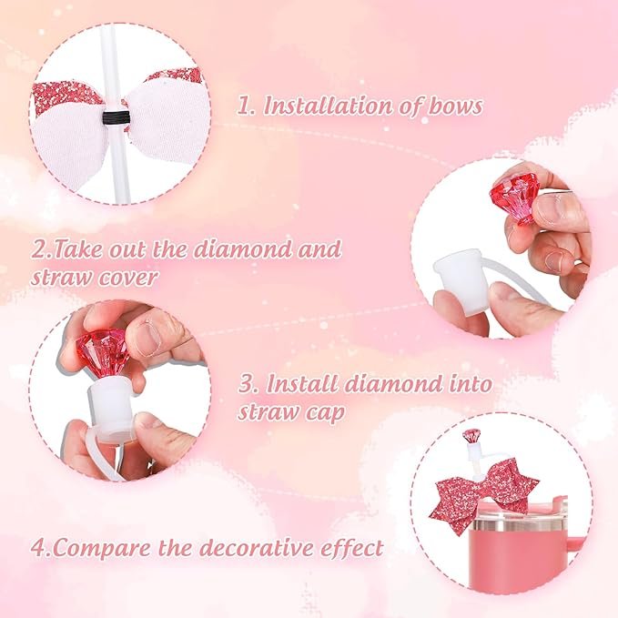 Whaline Bow Ties Reusable Drinking Straw Tips Cover for 0.4in Straws, 40/30/20 Oz Stanley Cup Accessories 5 71H7cco4uOL. AC SX679