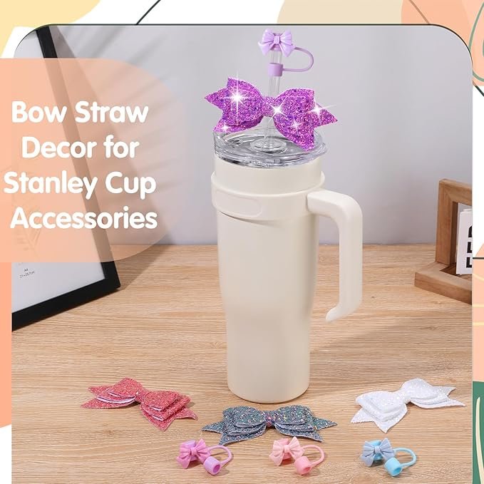 Bow Straw Topper Glitter Tumbler Accessories, Bows for Stanley Cup Straws Bow Straw Cover Cap Silicone Cute Straw Toppers for Stanley Bow Charms for Stanley Reusable Accessories 4 71URrrkEDdL. AC SX679